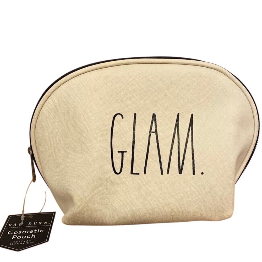 Rae Dunn‎ "GLAM" Makeup/Cosmetic Bag/Pouch "GLAM" Wkhite with Black LL. New!